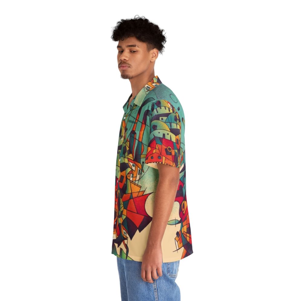 Moving Castle inspired Hawaiian shirt with cubist, futuristic design - People Left