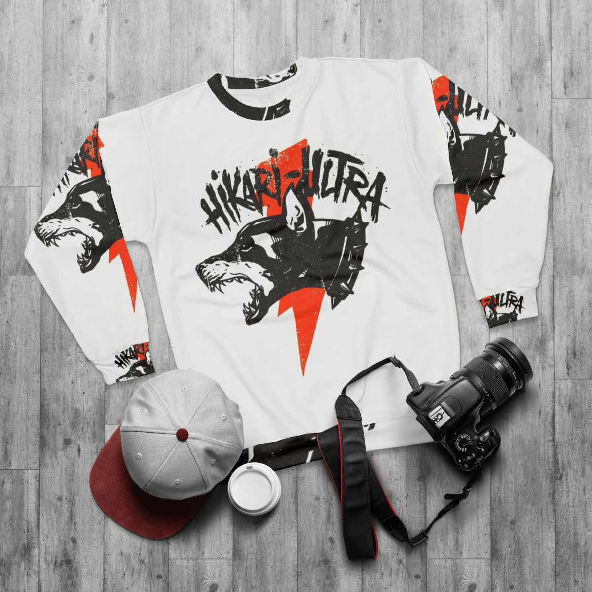 Vintage-inspired thunder dog red grunge sweatshirt - flat lay