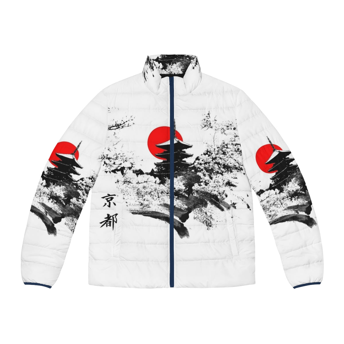 Japan Kyoto Puffer Jacket with Japanese Landmarks and Fashion Icons