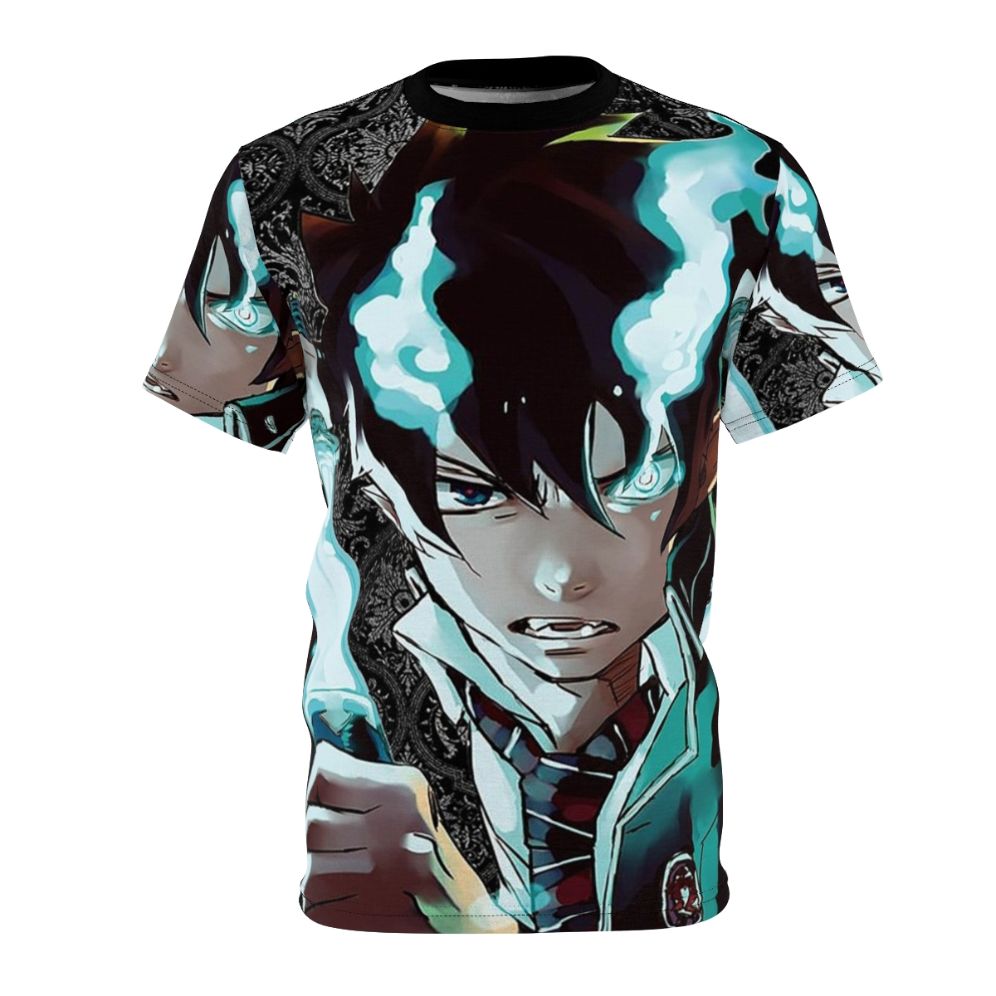 Artistic Blue Exorcist inspired graphic t-shirt design featuring the anime characters.