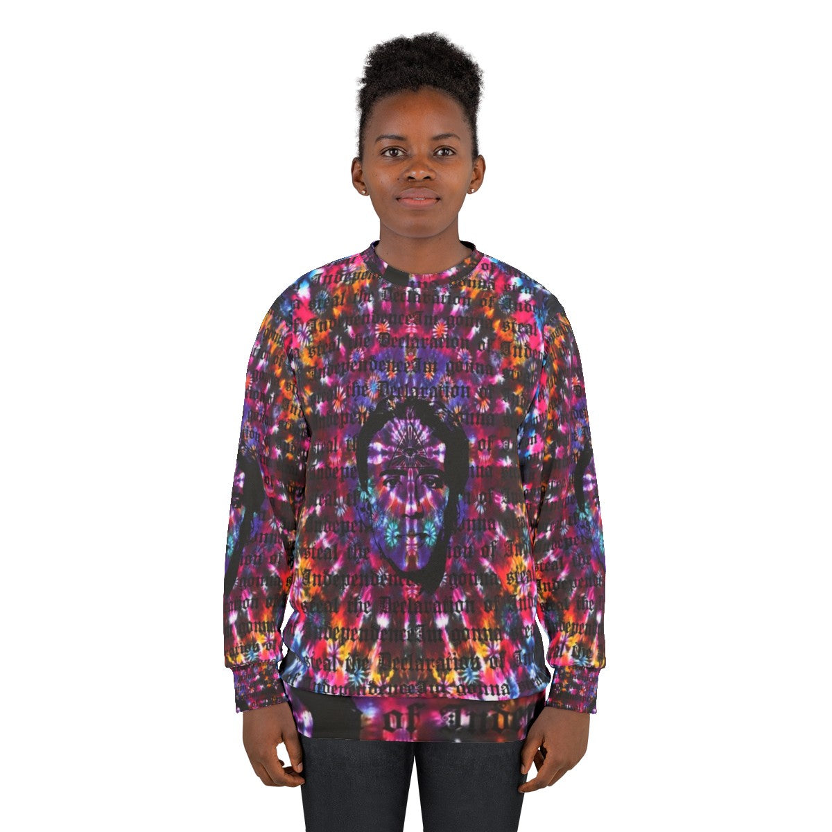 Nicolas Cage tie dye sweatshirt with Shambhala music festival design - women