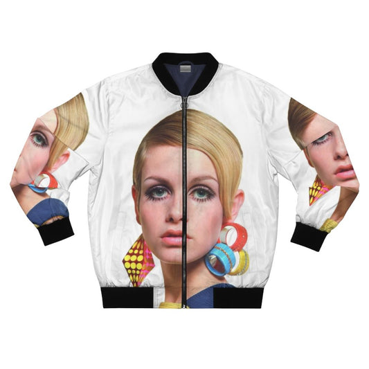 Retro Twiggy-inspired bomber jacket in a 1960s mod style