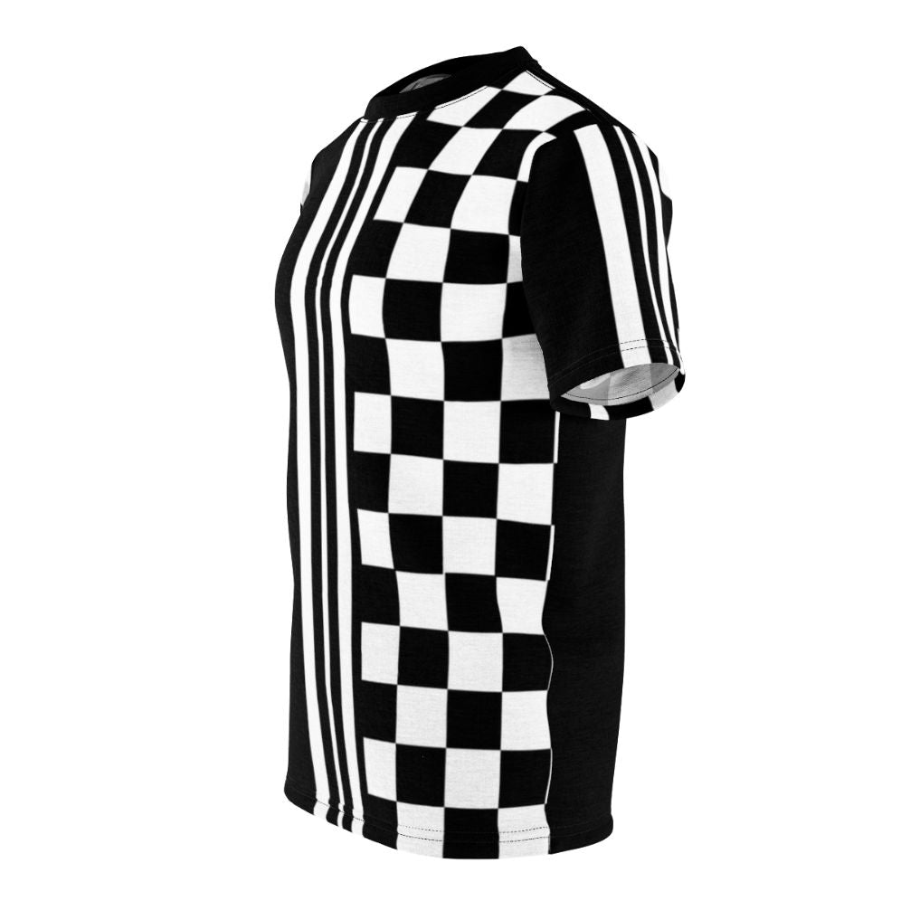 Stylish black and white t-shirt with mod and ska-inspired design - men left