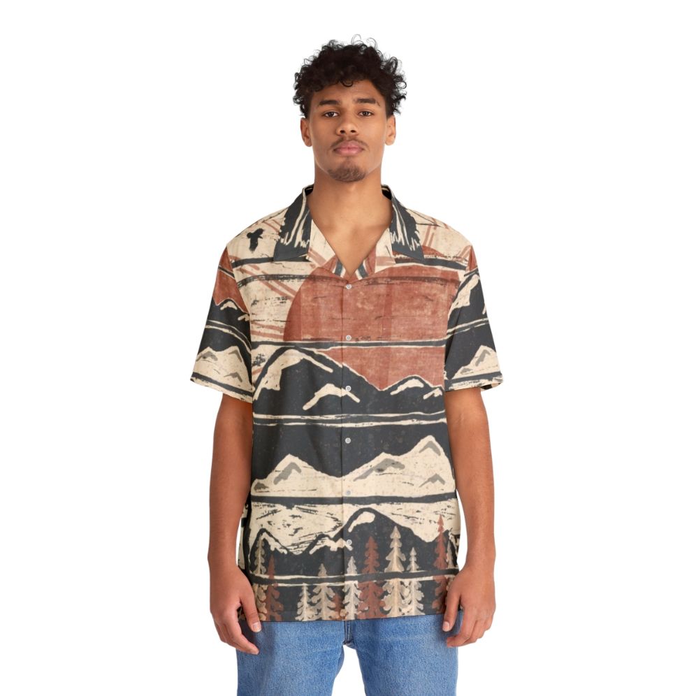 Winter Pursuits Hawaiian Shirt featuring wildlife, mountains, and forest scenery - People Front