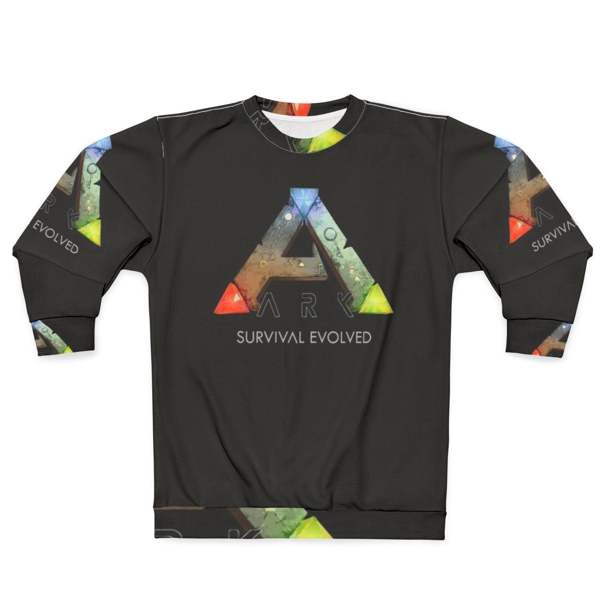 Ark Survival Evolved Sweatshirt featuring dinosaurs and video game logo