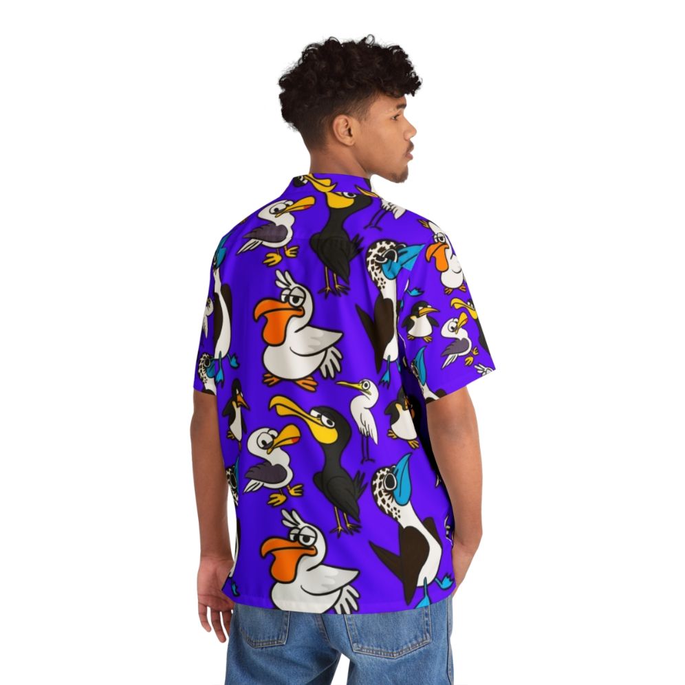 Cartoon seabird flock pattern on a vibrant Hawaiian shirt - People Back