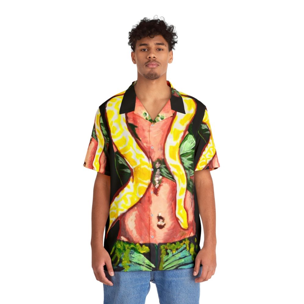 Retro snake print Hawaiian shirt with 90s pop culture design - People Front