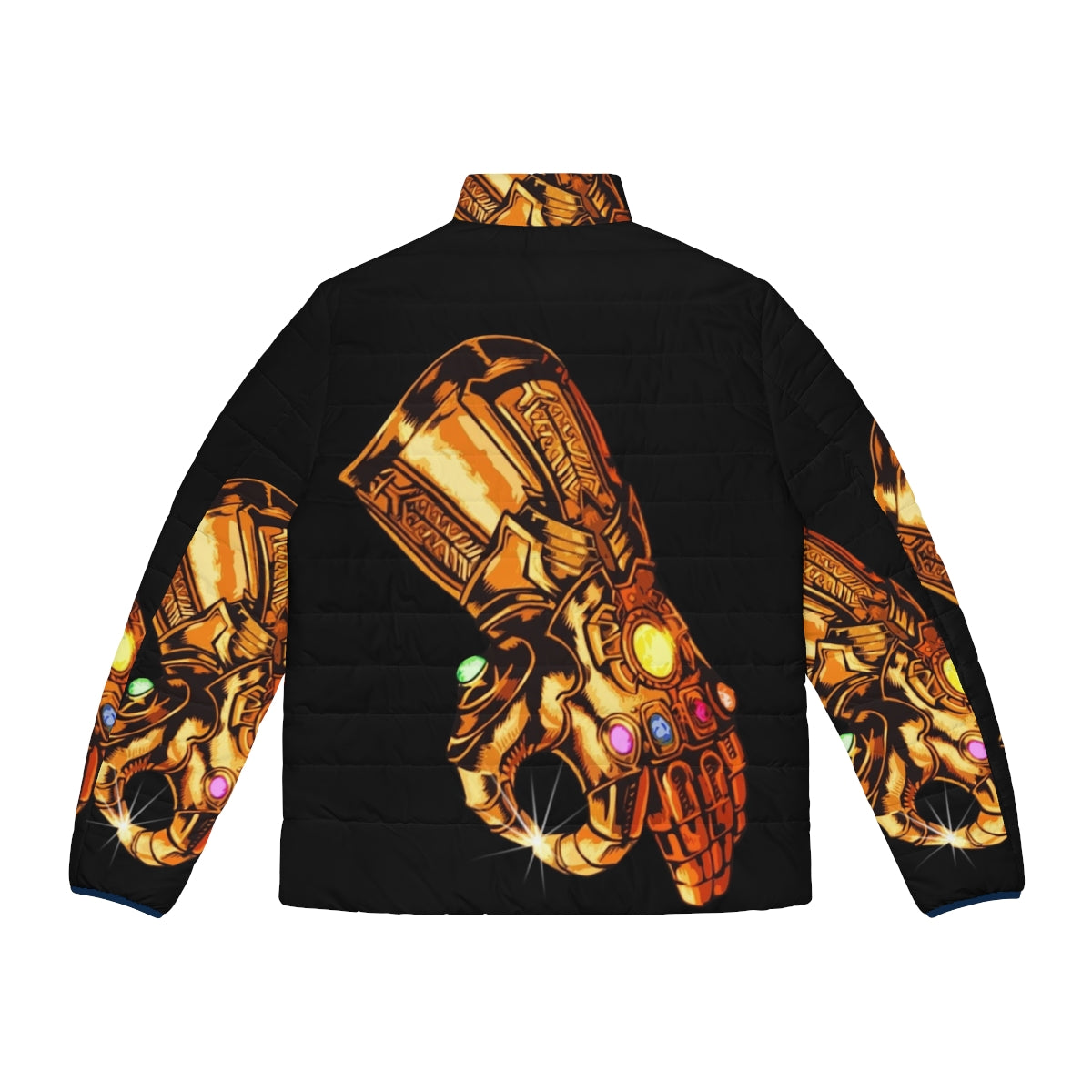 Infinity Gauntlet Circle Game Puffer Jacket featuring Thanos, Hulk, Thor, Iron Man, and Captain America - Back