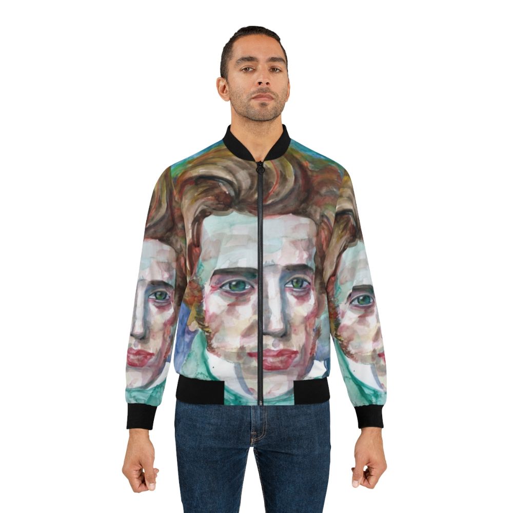 Soren Kierkegaard watercolor portrait bomber jacket - Lifestyle