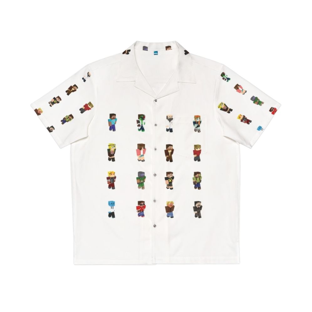 Hermitcraft Hawaiian Shirt featuring Minecraft characters and graphics