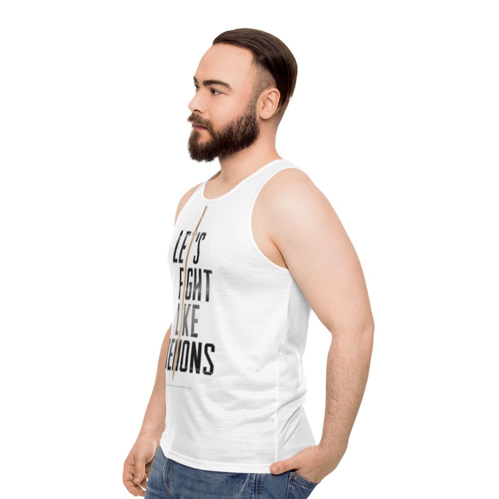 Dune inspired unisex tank top with demons fighting design - men side