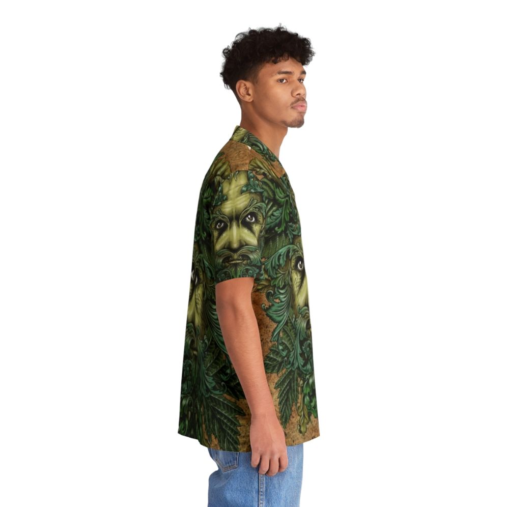 Green Man Hawaiian Shirt with Ornate Leaves and Scrollwork - People Pight