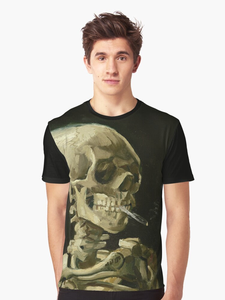 Vincent Van Gogh Head of a Skeleton with a Burning Cigarette Famous Painting Graphic T-Shirt - Men