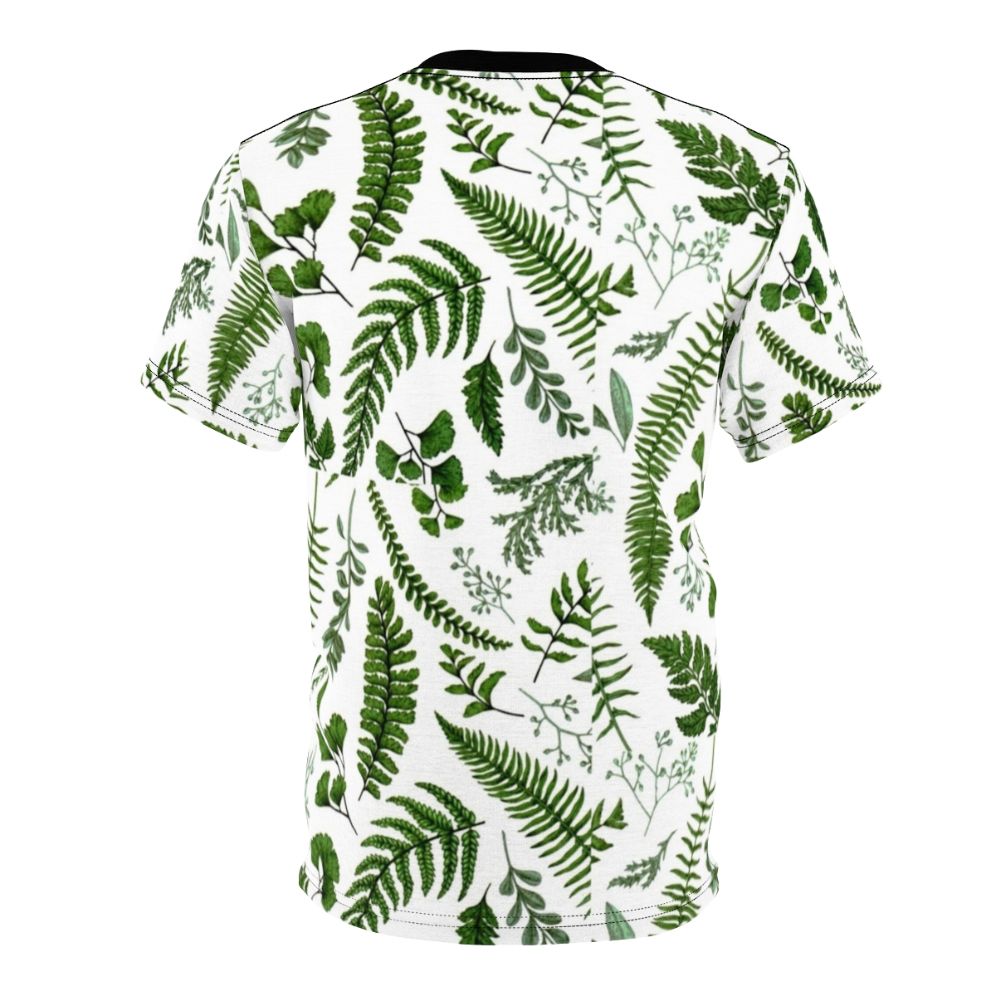 Vibrant green ferns and leaves adorning a high-quality t-shirt for nature enthusiasts. - Back