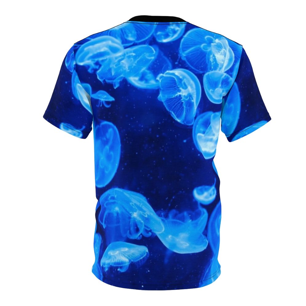 Stunning all-over print t-shirt featuring a colorful blue jellyfish design - Back