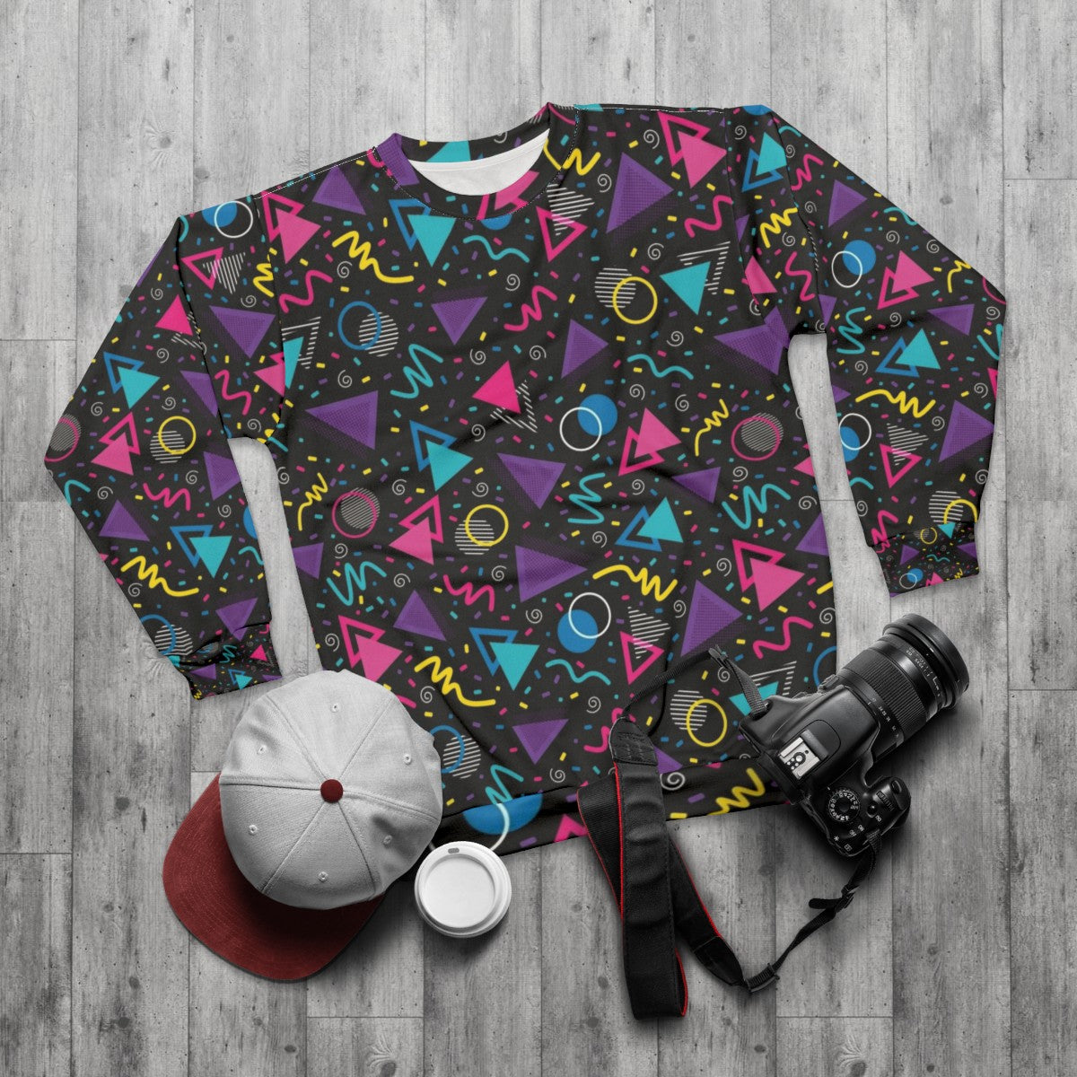 Neon Retro 90s Sprinkle Pattern Sweatshirt - flat lay