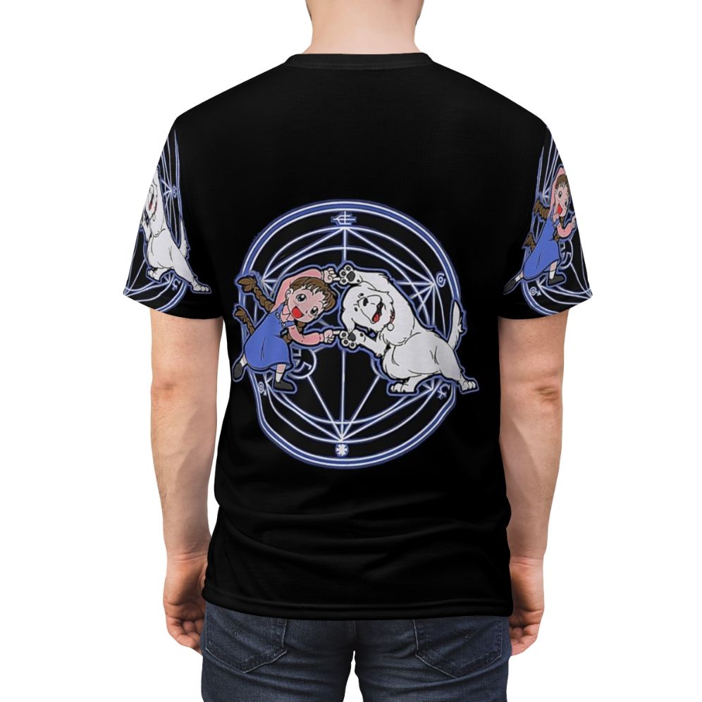 Fullmetal fusion inspired t-shirt with alchemist, anime, and manga elements - men back