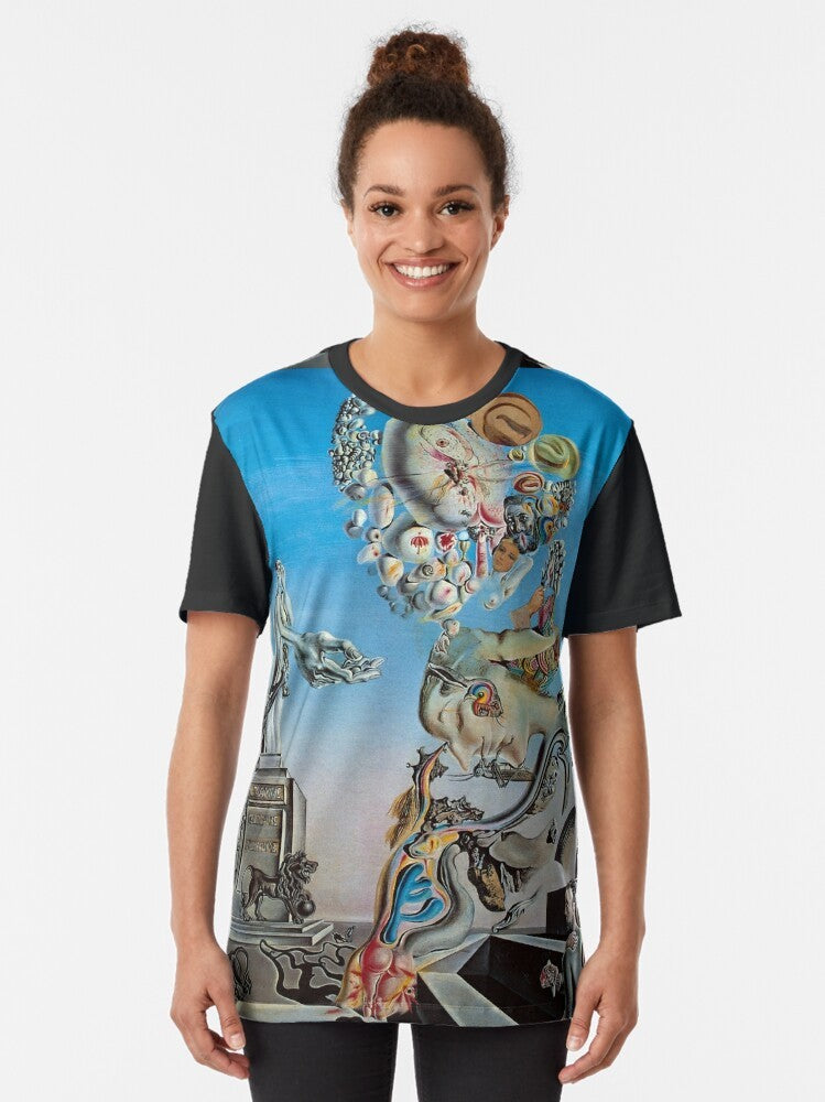 Surreal graphic tee featuring "The Lugubrious Game" artwork by Salvador Dali - Women