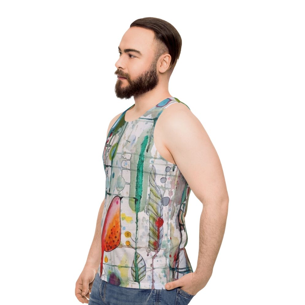 Watercolor and ink bird tank top - men side