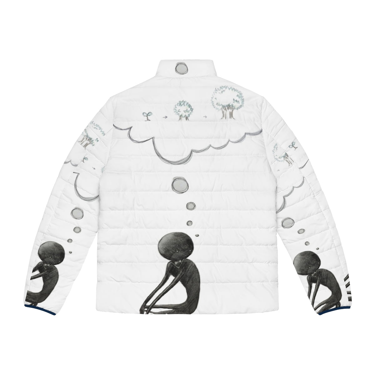 Deemo Thinking About Growing Up Puffer Jacket with a tree and fantasy design - Back