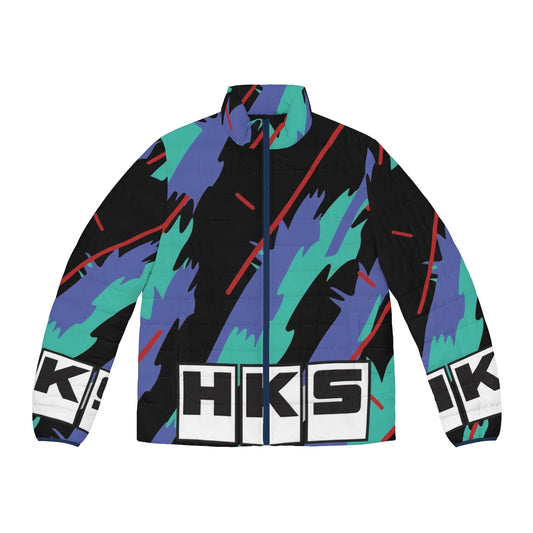 HKS Retro Pattern Puffer Jacket with JDM and Drifting Inspired Design