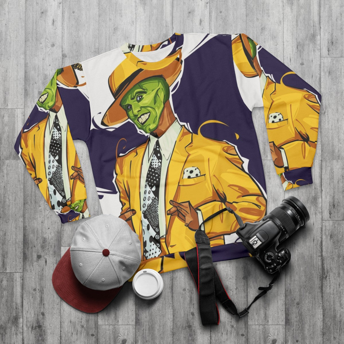 The Mask Sweatshirt 2 featuring Jim Carrey's iconic superhero character - flat lay