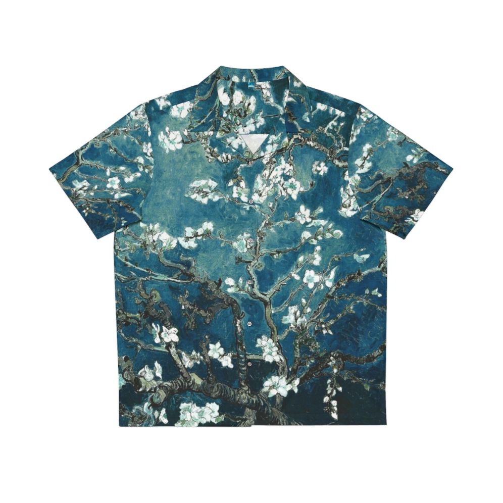 Dark Teal Van Gogh Almond Blossoms Hawaiian Shirt