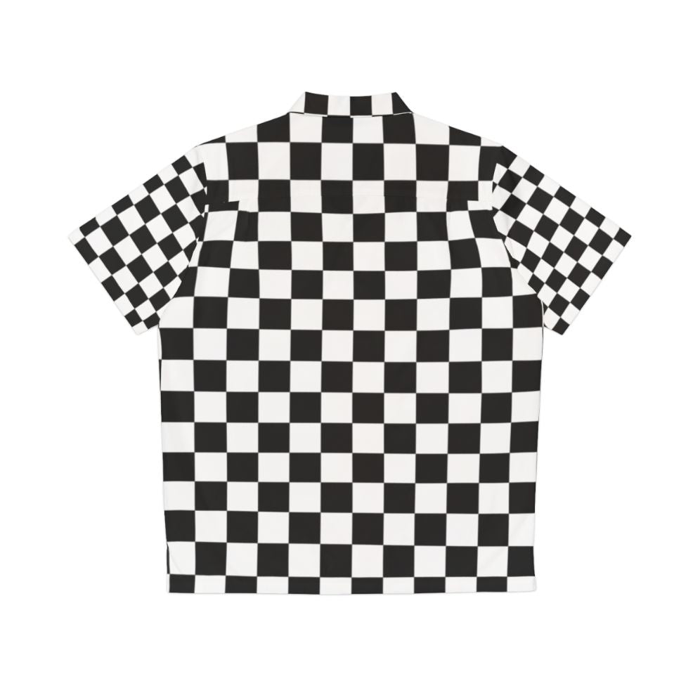 Black Checkerboard Hawaiian Shirt with Abstract Geometric Pattern - Back