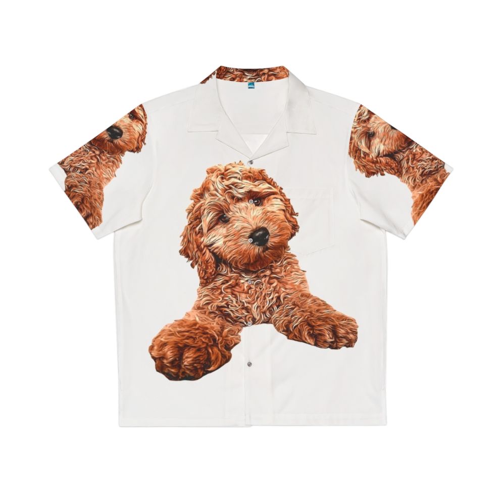 Cavapoo Labradoodle Goldendoodle dog wearing a Hawaiian shirt