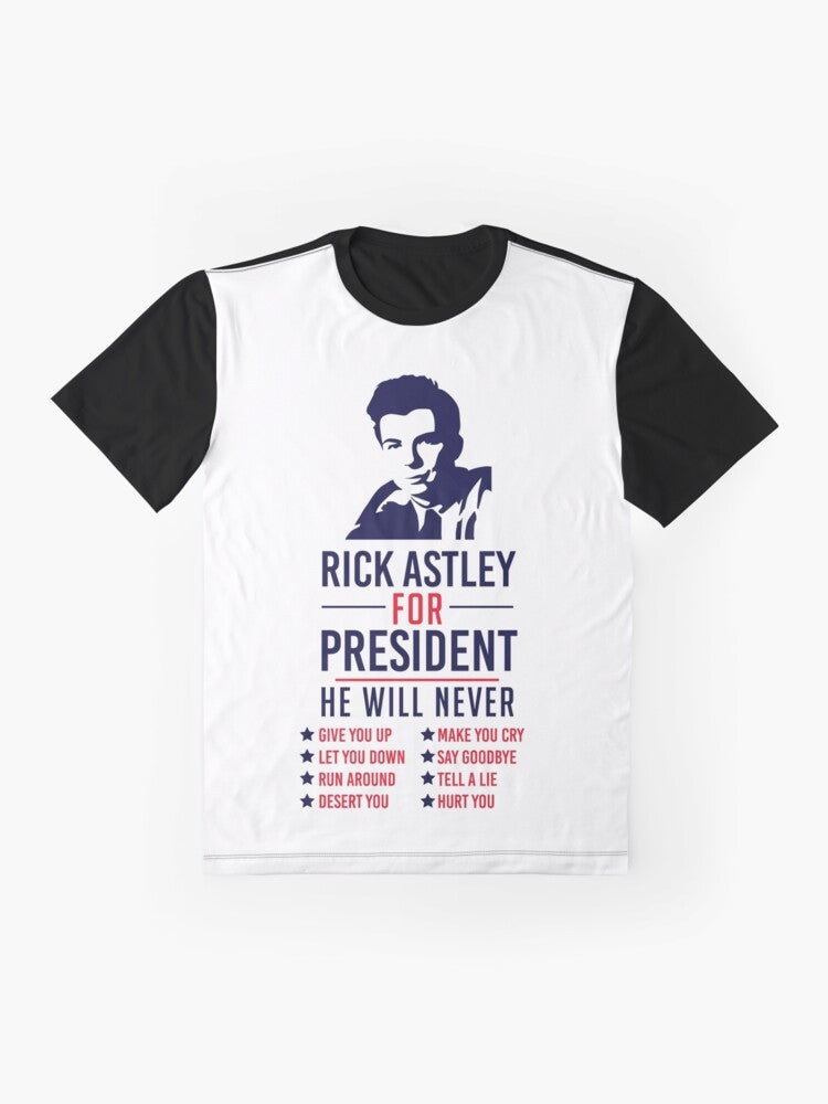 Rick Astley for President political graphic t-shirt design - Flat lay