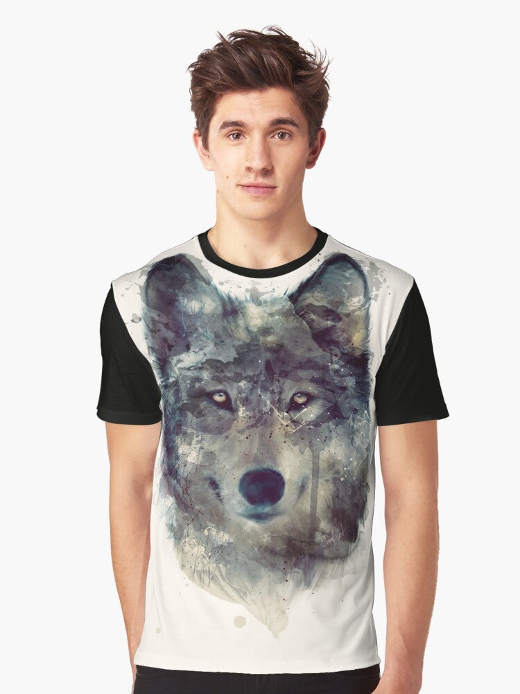 Watercolor wolf persevere graphic t-shirt - Men