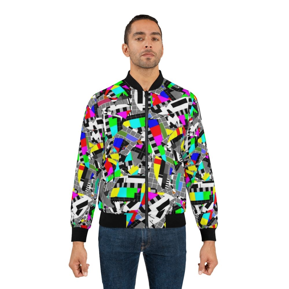 TV test image abstract bomber jacket with colorful geometric patterns - Lifestyle