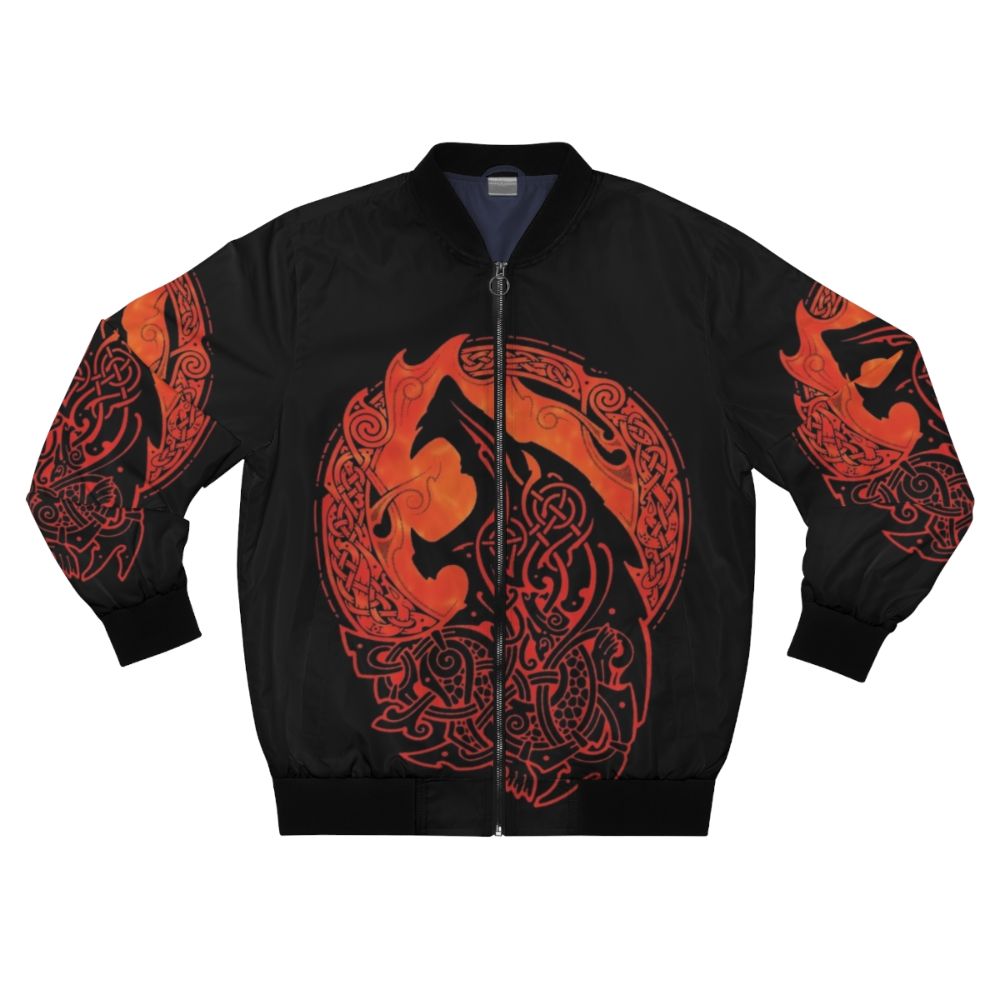 Mythical bomber jacket featuring the Norse wolf Fenrir, the son of Loki