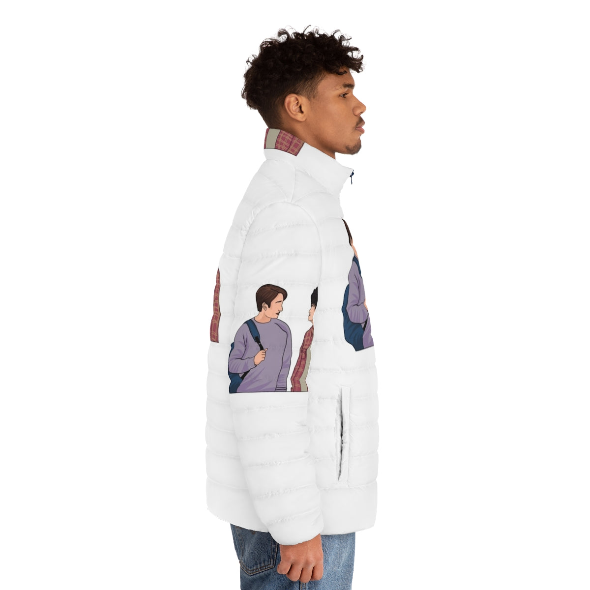 Heartstopper inspired puffer jacket featuring Nick Nelson and Charlie Spring - men side right