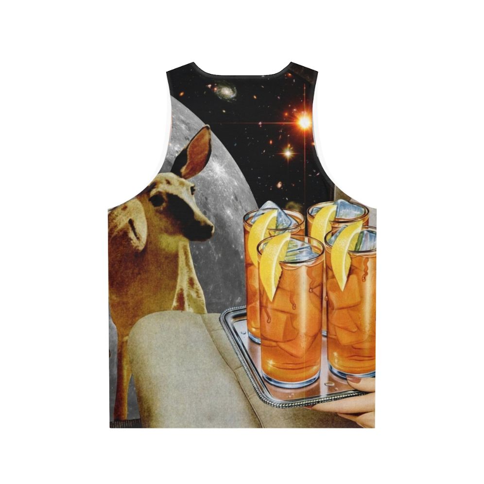 Retro deer unisex tank top with collage art design - Back