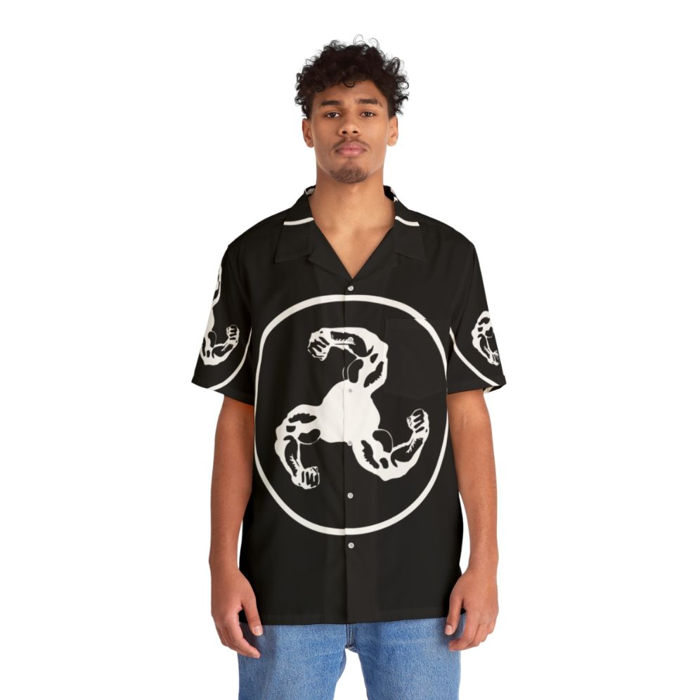 Black and White Bicep Logo Hawaiian Shirt - People Front