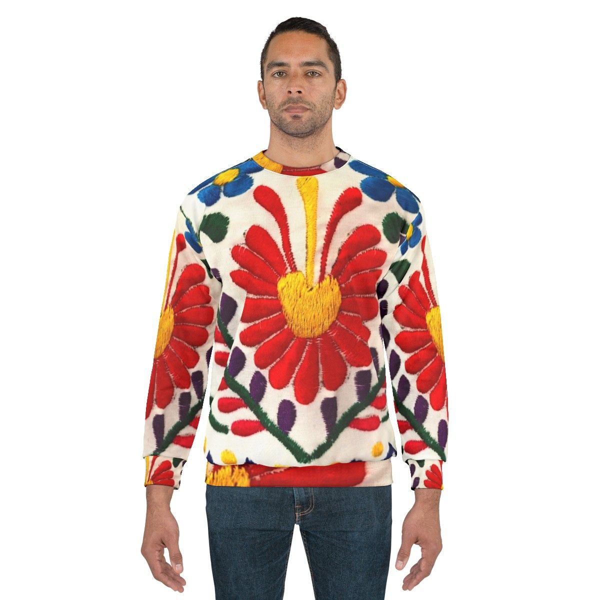 Mexican flowers sweatshirt with red floral design - men