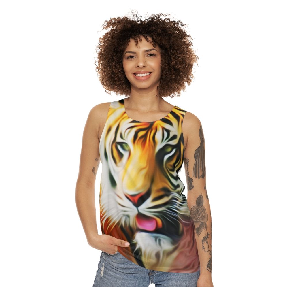 Unisex tank top with a graphic tiger design - women