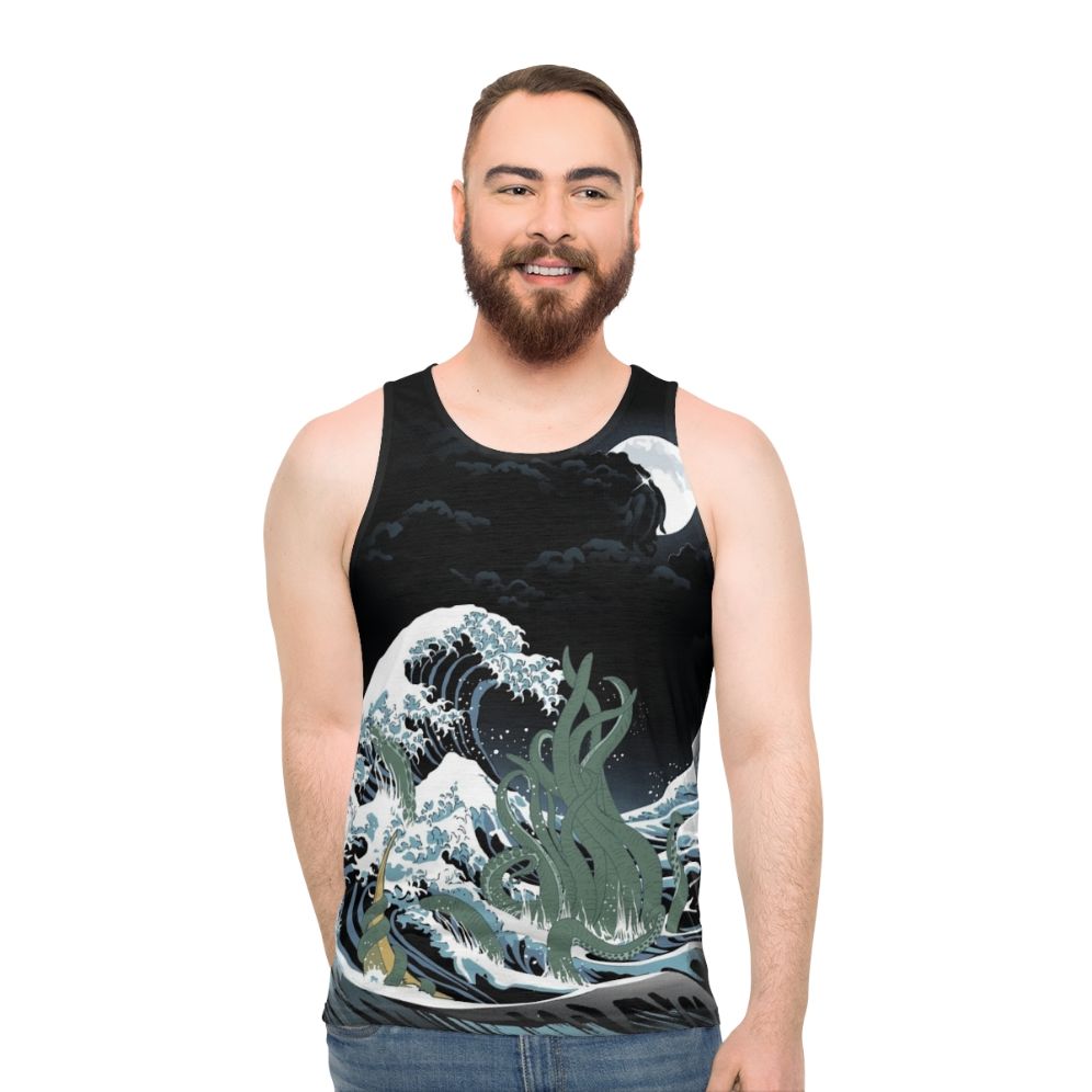 Cthulhu inspired unisex tank top with Japanese art elements - men