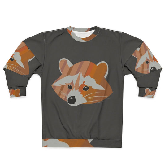 Colorful and abstract legendary raccoon graphic on a sweatshirt