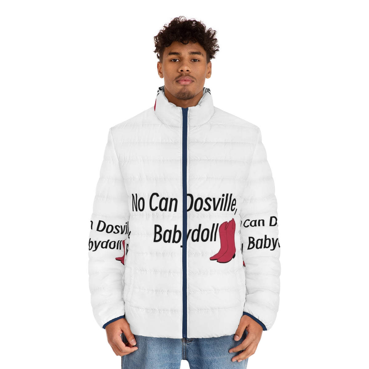 Gremlin-inspired puffer jacket with retro 80s movie graphics - men front