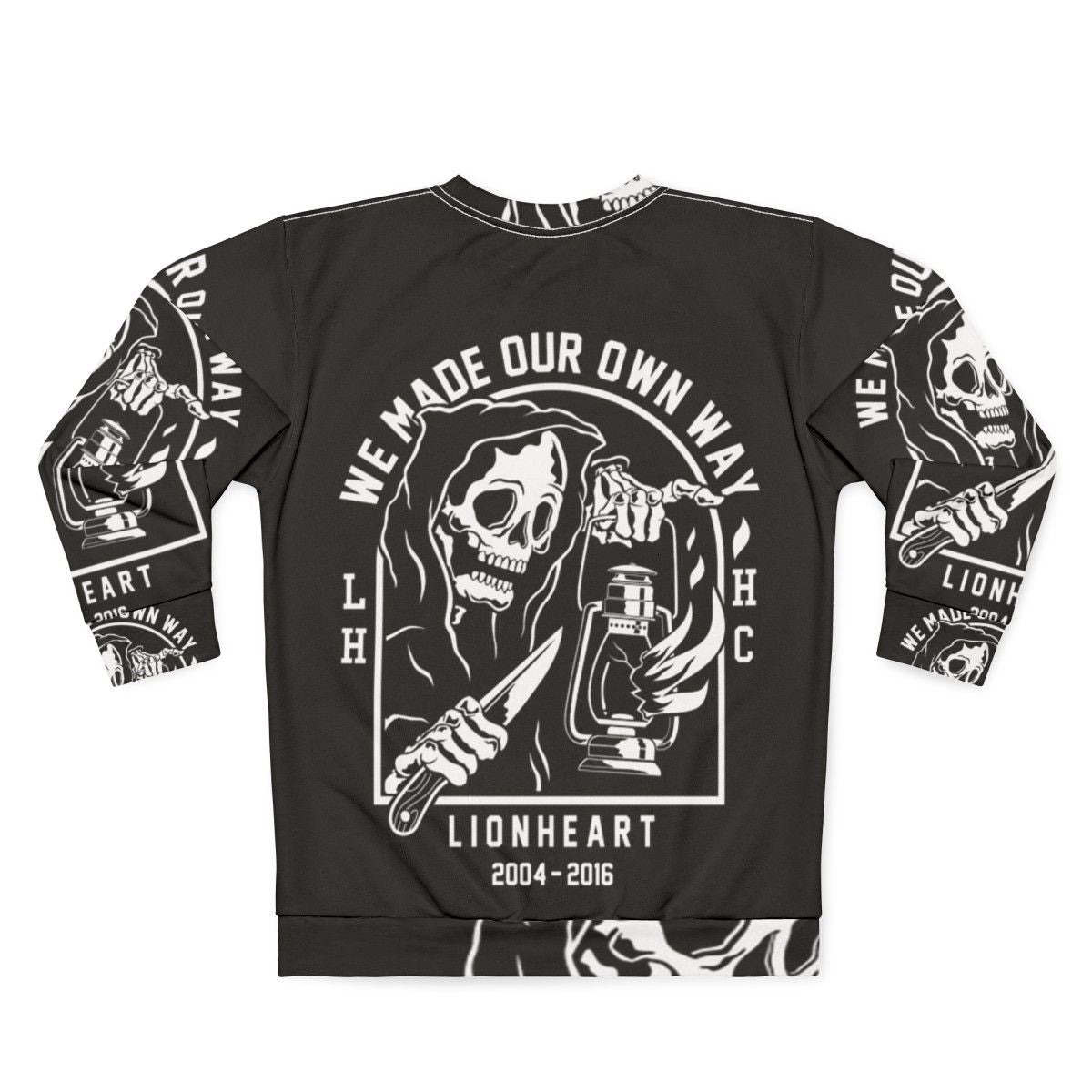 Lionheart Metal Music Sweatshirt with Grim Reaper Skull Design - Back