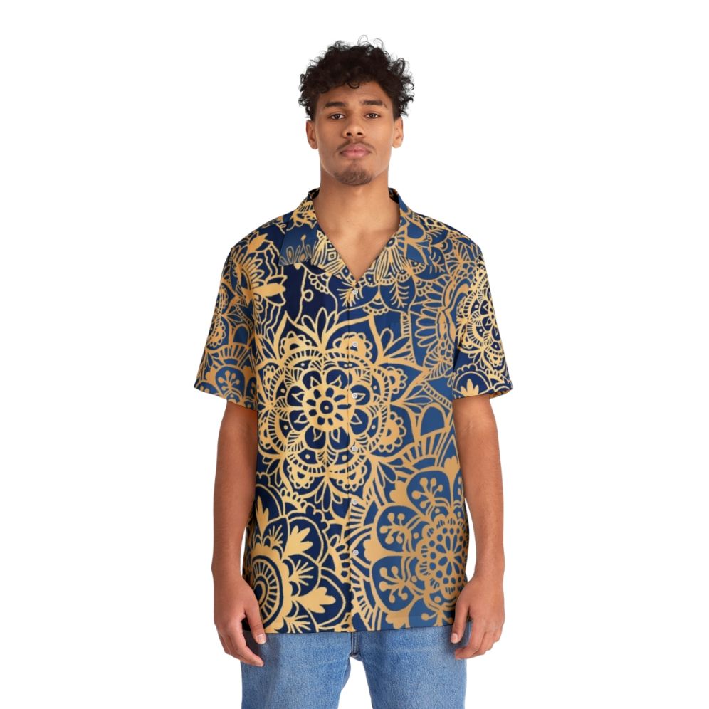 Blue and gold mandala pattern Hawaiian shirt - People Front