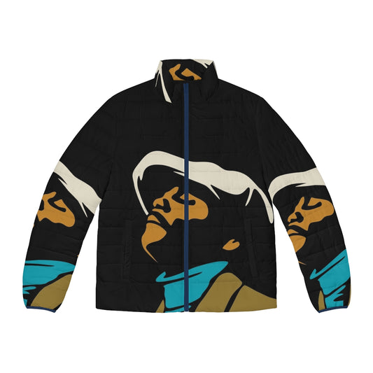 Donny Hathaway inspired puffer jacket with a portrait of the iconic soul music singer