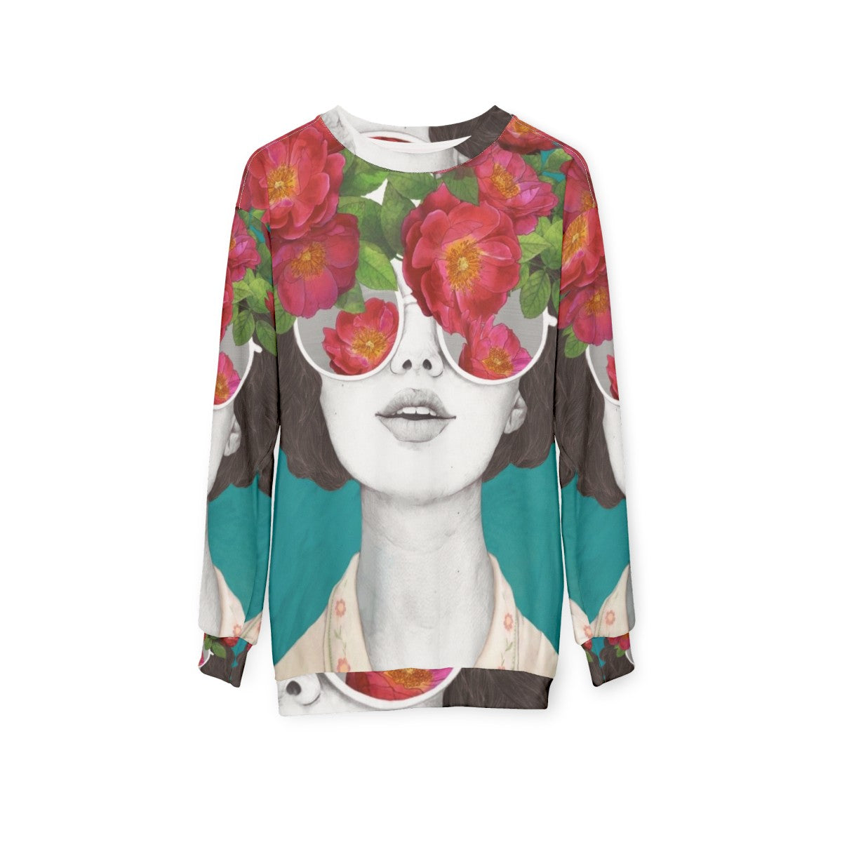 Watercolor floral 'The Optimist' rose tinted glasses sweatshirt - hanging