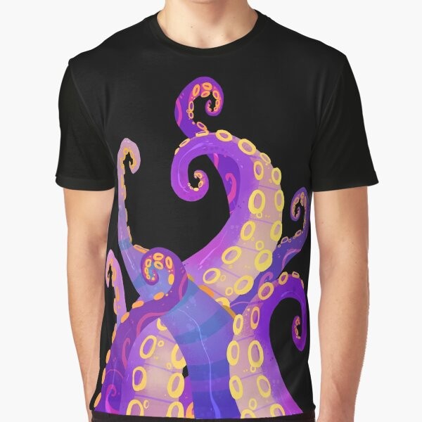 Stylish tentacles graphic t-shirt featuring an octopus or squid design in purple tones