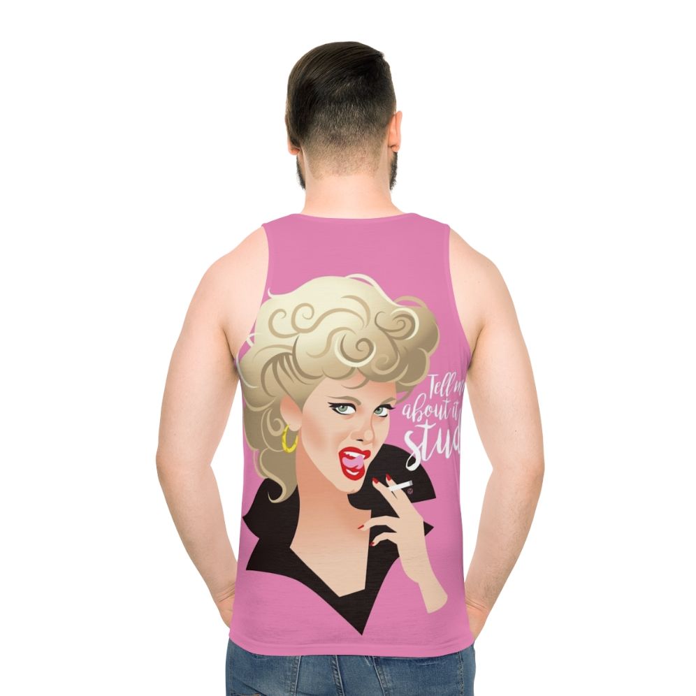 Unisex tank top with Grease movie-inspired graphic design - men back