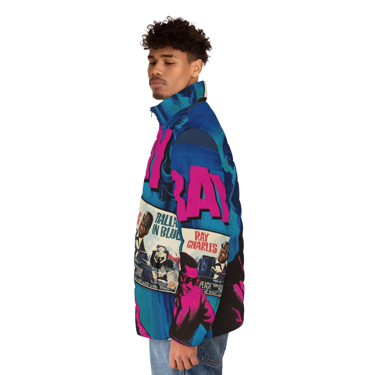 Ray Charles inspired blues puffer jacket - men side left