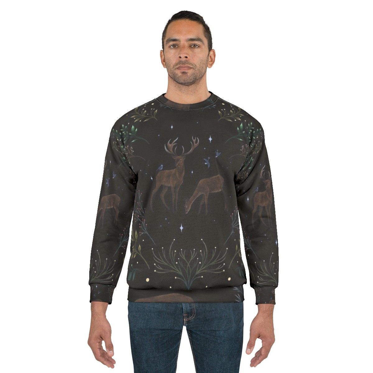 Deer in the Moonlight Sweatshirt - Enchanting Woodland and Winter Design - men