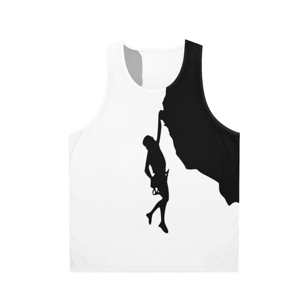 Man climbing rock wall wearing Climb Cliffhanger Unisex Tank Top